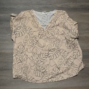 Elegant Leaf Print V-Neck Blouse